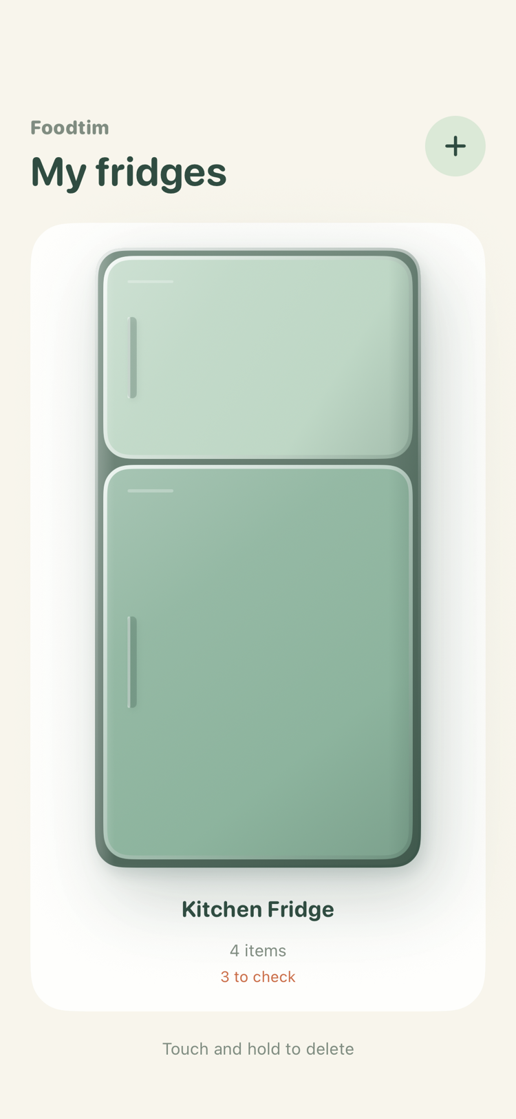 A custom-named fridge in Foodtim, using sample data.